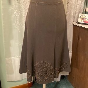 Cabi Factory Faded Distressed Black Brown Embellished Gored MIDI Skirt S